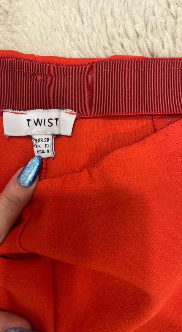 Kırmızı Fermuarlı Kadın Kumaş Pantolon - Görsel 3