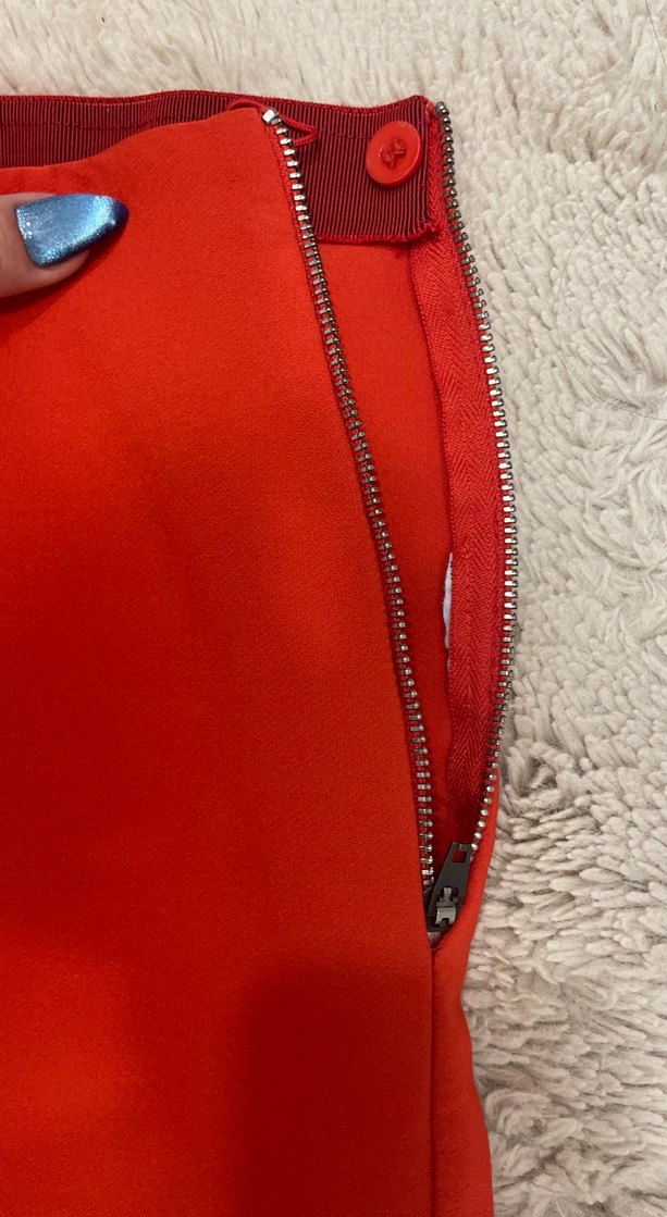 Kırmızı Fermuarlı Kadın Kumaş Pantolon - Görsel 2