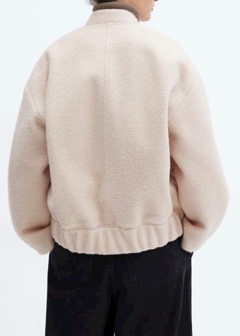 Mango Bej Kadın Peluş Bomber Ceket - Görsel 3