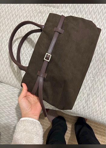 Kahverengi Süet Kadın Omuz Çantası - Görsel 8