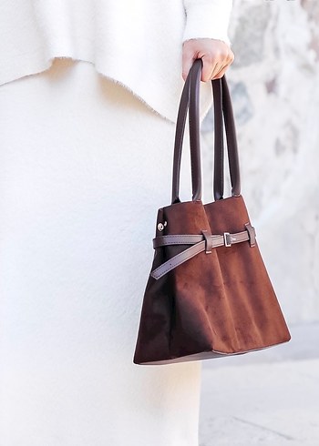 Kahverengi Süet Kadın Omuz Çantası - Görsel 6