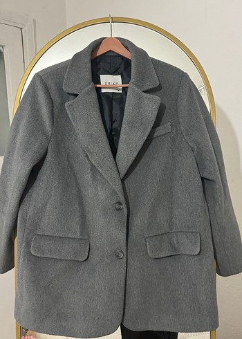 Düğmeli Gri Midi Kaşe ceket - Görsel 2