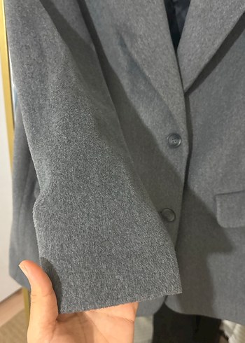 Düğmeli Gri Midi Kaşe ceket - Görsel 5