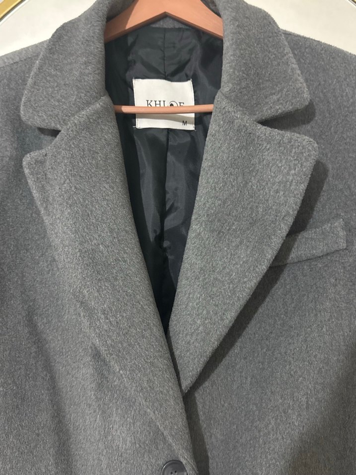 Düğmeli Gri Midi Kaşe ceket - Görsel 4