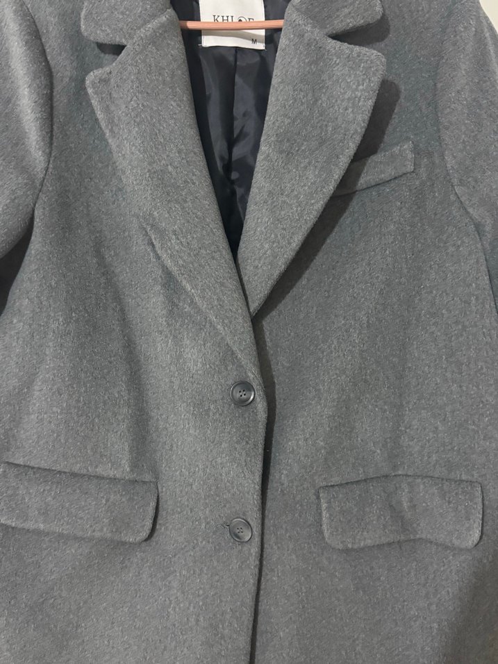 Düğmeli Gri Midi Kaşe ceket - Görsel 3