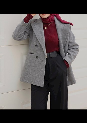 Koton Gri Kadın Düğmeli Yün Midi Kaban - Görsel 7