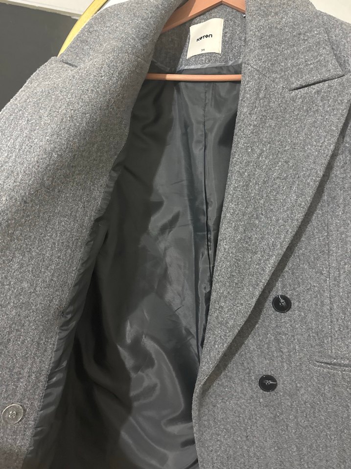Koton Gri Kadın Düğmeli Yün Midi Kaban - Görsel 4