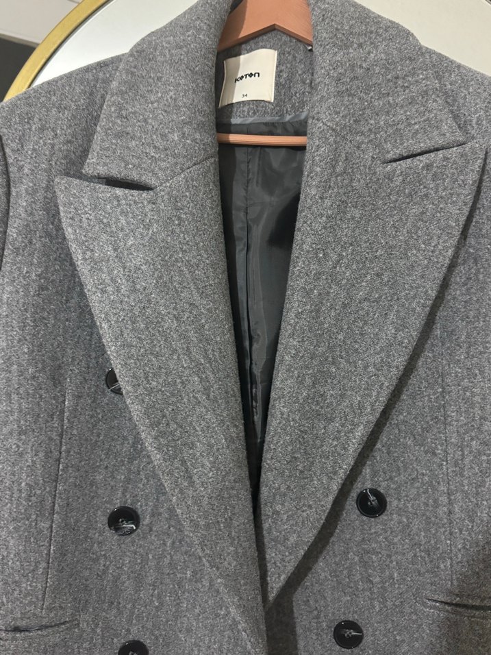 Koton Gri Kadın Düğmeli Yün Midi Kaban - Görsel 3