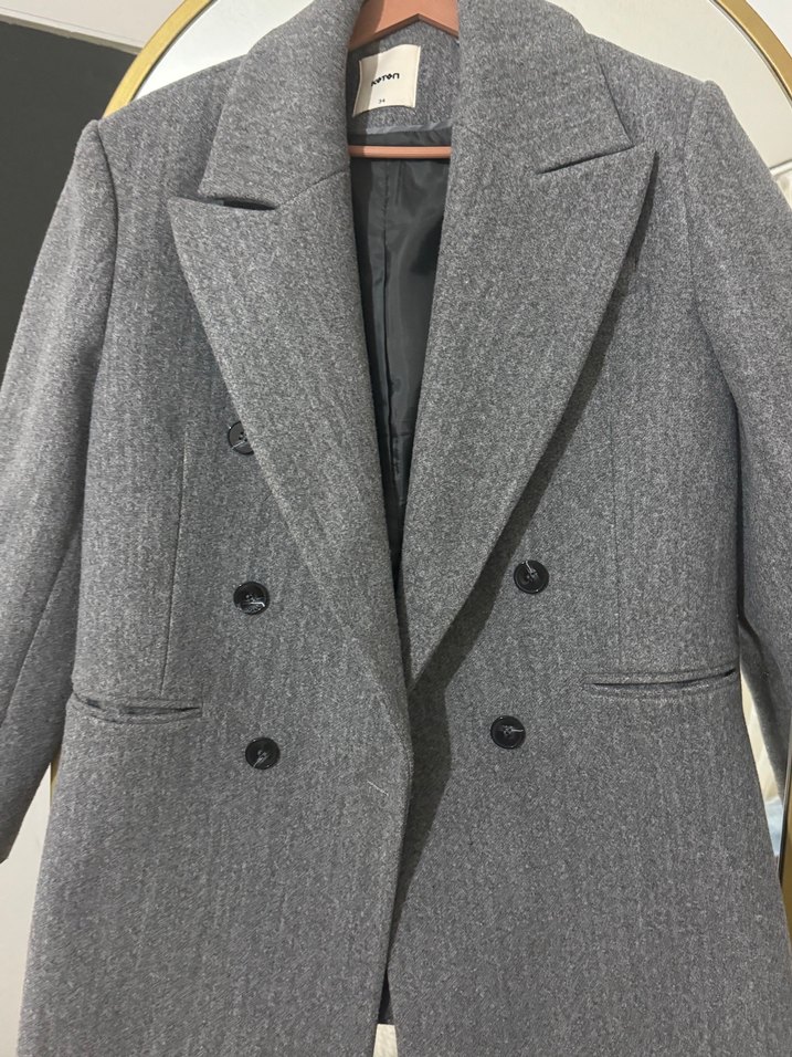 Koton Gri Kadın Düğmeli Yün Midi Kaban - Görsel 2