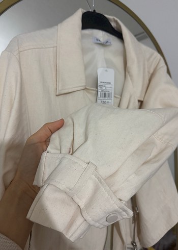 Kadın krem Keten Fermuarlı Ceket - Görsel 2