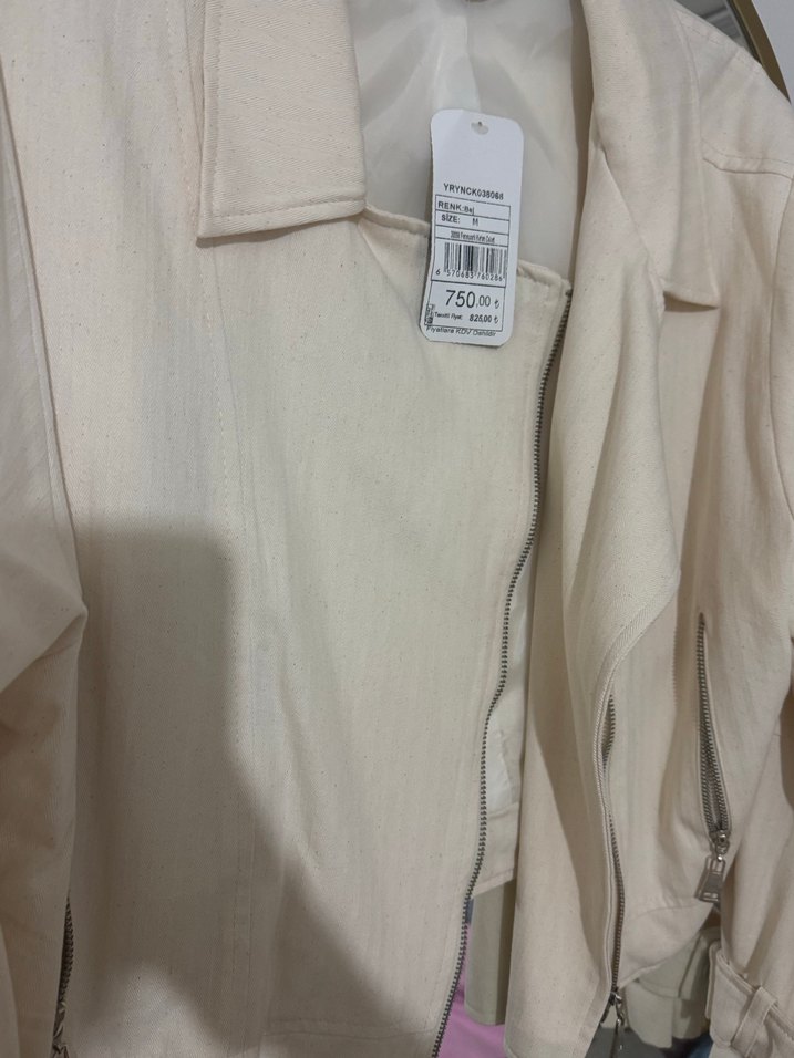 Kadın krem Keten Fermuarlı Ceket - Görsel 3