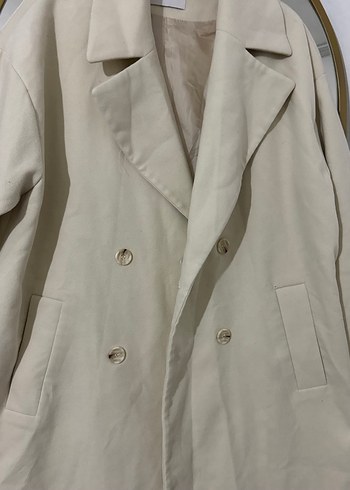 Bej Midi Keten Kadın Palto - Görsel 4