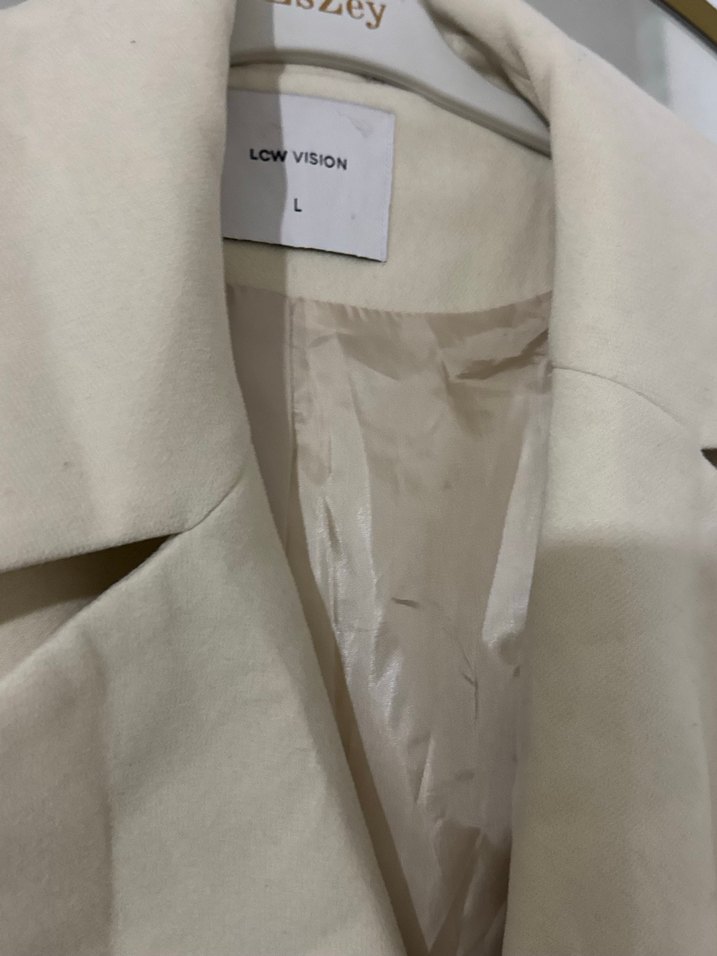 Bej Midi Keten Kadın Palto - Görsel 2