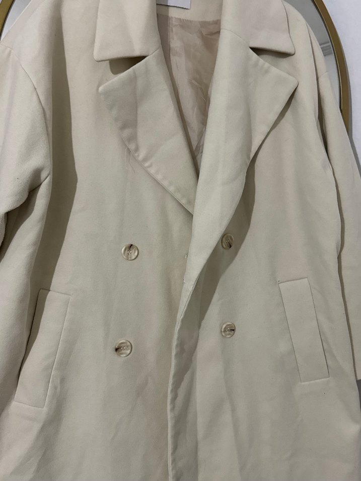 Bej Midi Keten Kadın Palto - Görsel 4