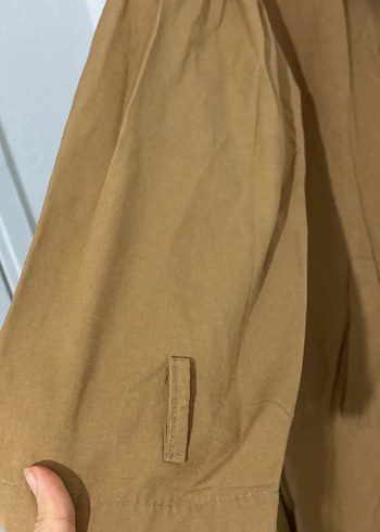 Bej Uzun Düğmeli Keten Trençkot - Görsel 4