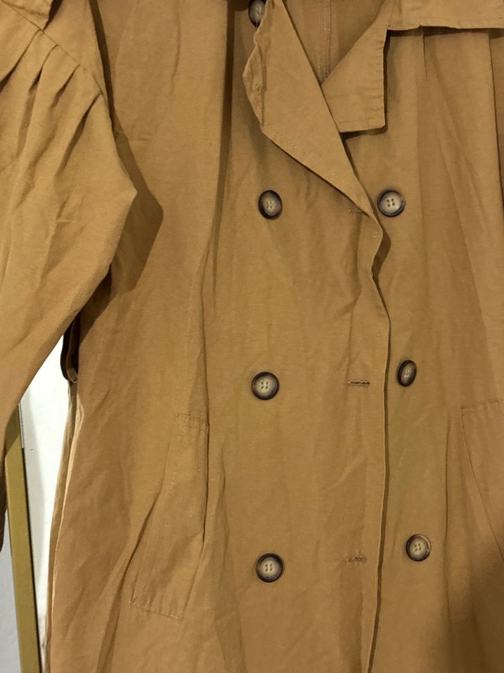 Bej Uzun Düğmeli Keten Trençkot - Görsel 3