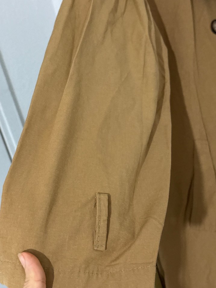 Bej Uzun Düğmeli Keten Trençkot - Görsel 4