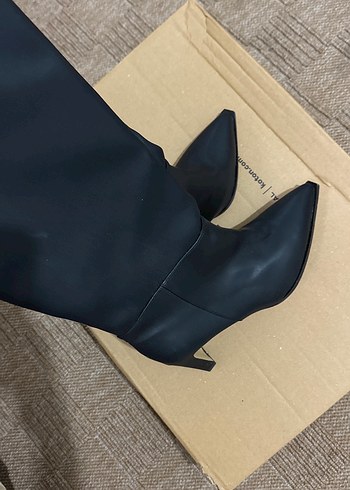 Siyah Deri Dizüstü İnce Topuklu Çizme - Görsel 7