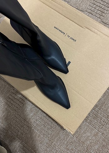 Siyah Deri Dizüstü İnce Topuklu Çizme - Görsel 5