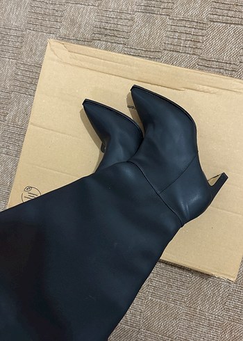 Siyah Deri Dizüstü İnce Topuklu Çizme - Görsel 6