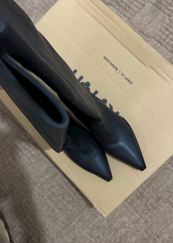 Siyah Deri Dizüstü İnce Topuklu Çizme - Görsel 8