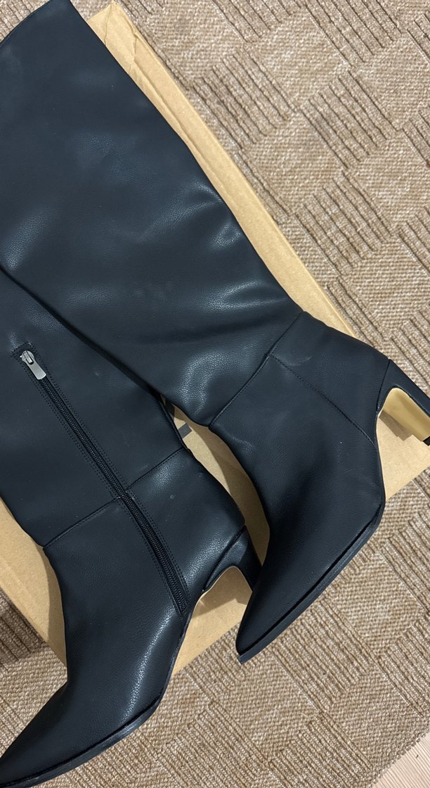 Siyah Deri Dizüstü İnce Topuklu Çizme - Görsel 2