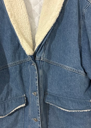 Kadın Mavi Peluş Detaylı Denim Ceket - Görsel 6