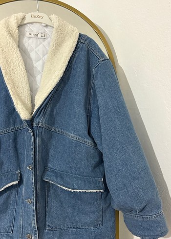 Kadın Mavi Peluş Detaylı Denim Ceket - Görsel 5