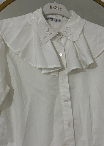 Beyaz Yakalı Düğmeli Keten Kadın Gömlek - Görsel 2