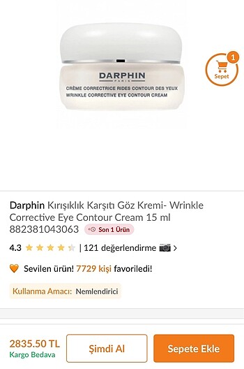 Darphin Göz Kremi 15 ml Tam Boy !