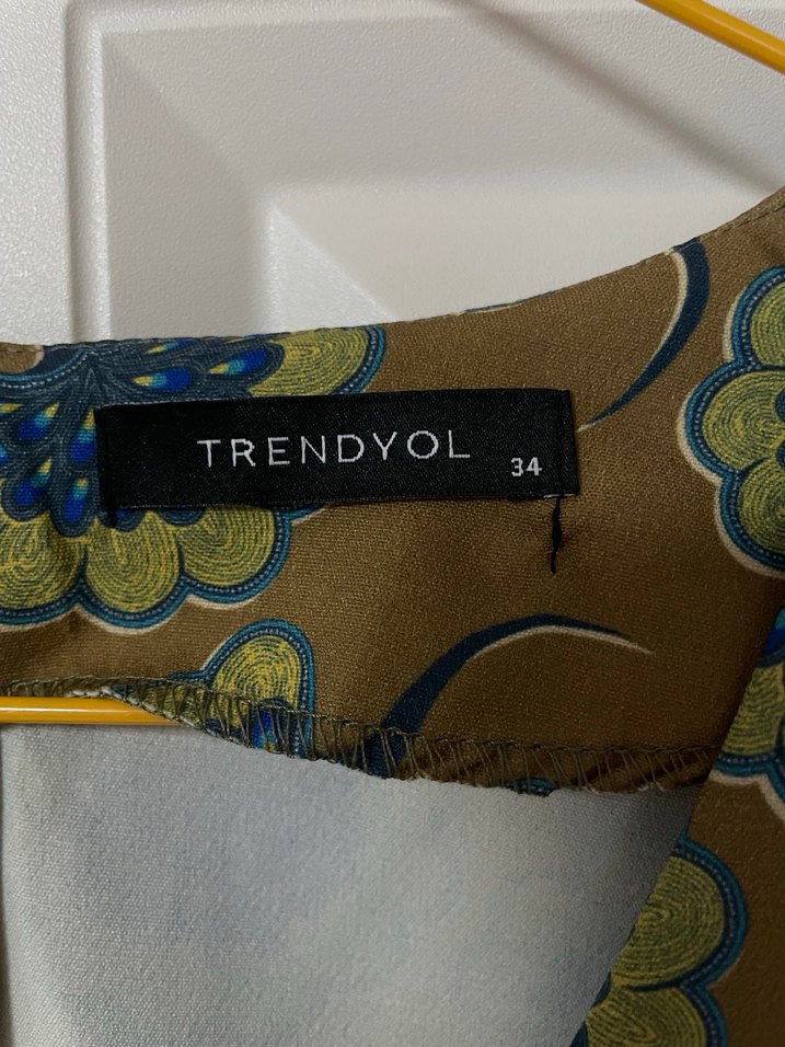 V Yaka Desenli Midi Bohem Elbise - Görsel 2