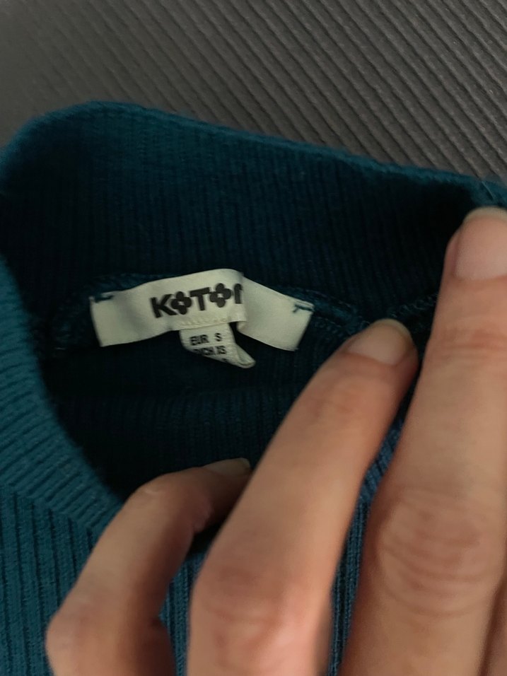 Kısa Kollu Boğazlı Turkuaz Triko Kazak - Görsel 2