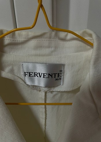 Düğmeli Beyaz Keten Kadın Blazer Ceket - Görsel 2