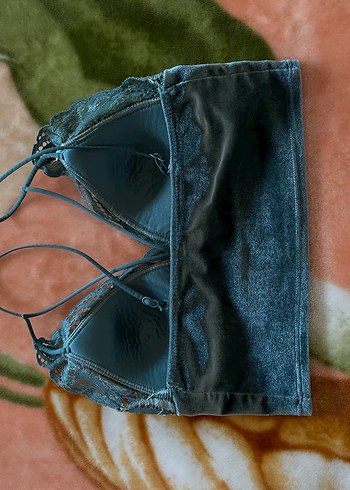 Dantelli kadife Mavi Bohem Kadın Bralet - Görsel 2