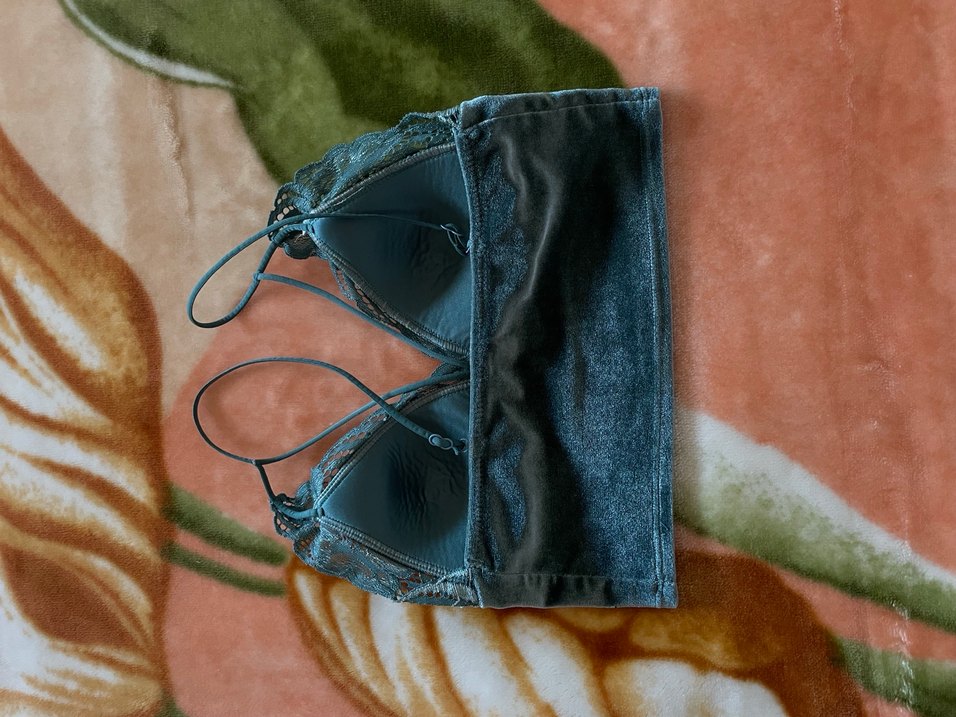 Dantelli kadife Mavi Bohem Kadın Bralet - Görsel 2