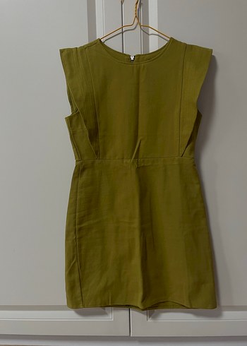 Kolsuz, yağ yeşili mini elbise - Görsel 2