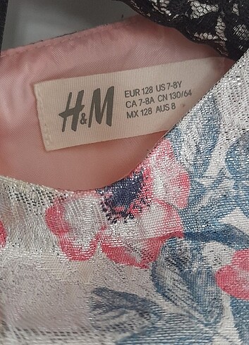 H&M HM gümüş rengi pembe çiçekli elbise