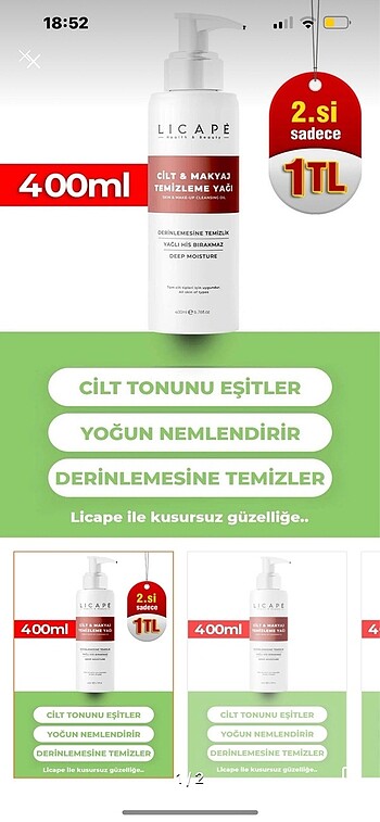 Licape yüz temizleme yağı