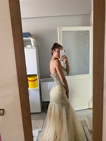 Tasarımcı Özel Dikim Balık Model Full Taşlı Abiye