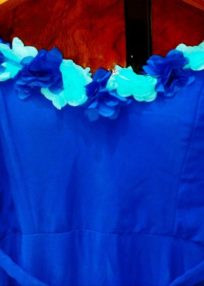 Saks Mavisi Çiçekli Abiye  - Görsel 2