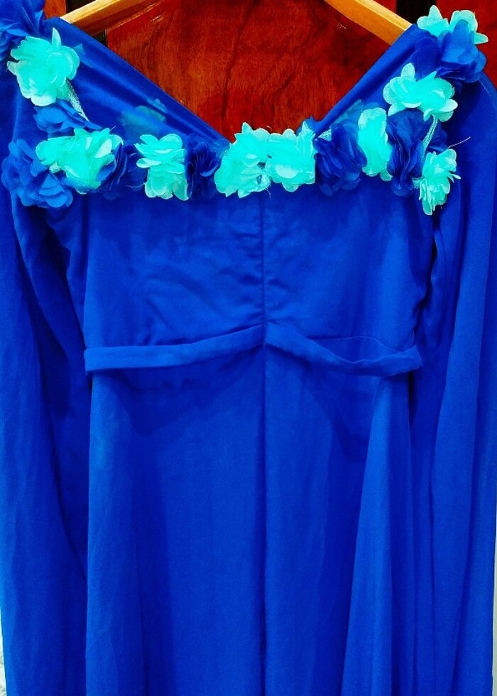 Saks Mavisi Çiçekli Abiye  - Görsel 4