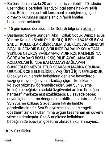 Beden yeşil Renk Çocuk Yüzme Kolluğu