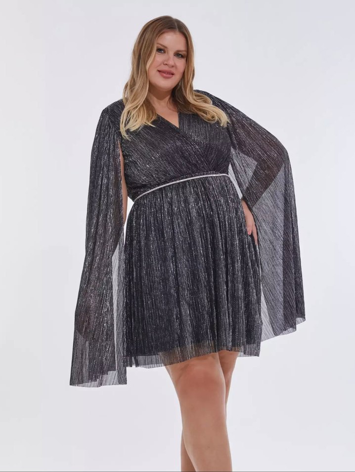 Keikei Gri V Yakalı Mini Elbise - Görsel 2