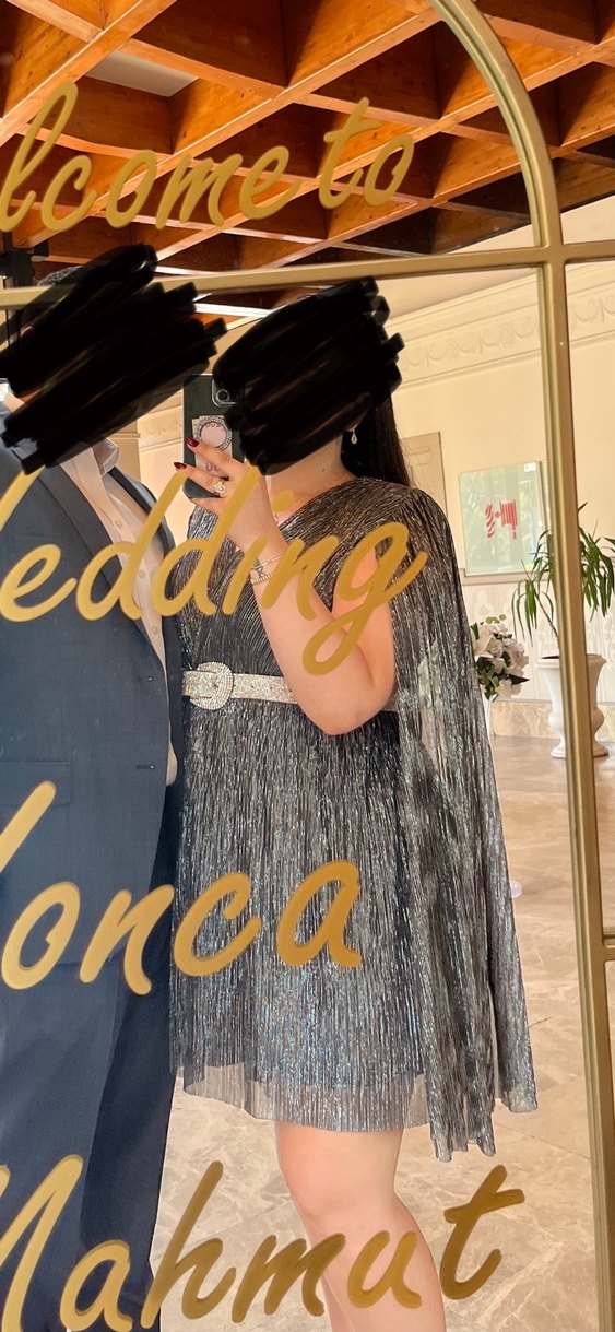 Keikei Gri V Yakalı Mini Elbise - Görsel 5