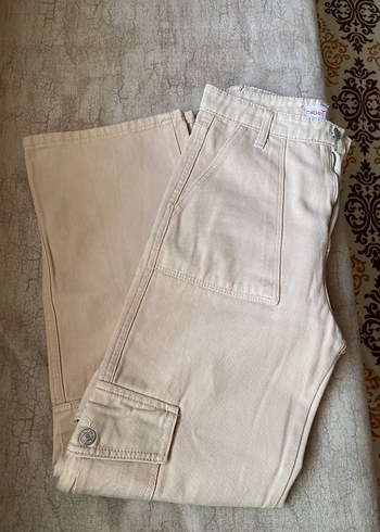 Bej Kadın Rahat Kesim Kargo Jean