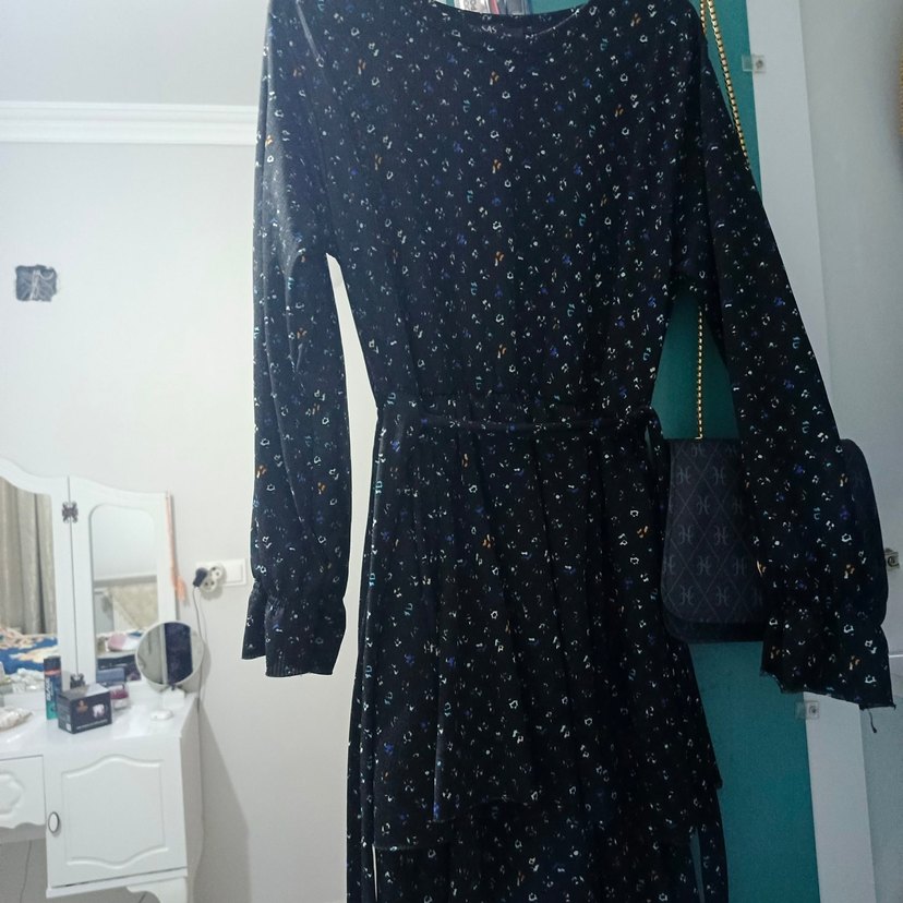 Uzun Kollu Siyah Salaş Kadın Elbise - Görsel 2