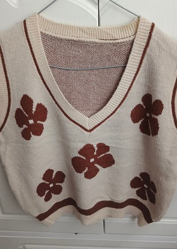 Bej Çiçek Desenli Bohem Triko Süveter - Görsel 2