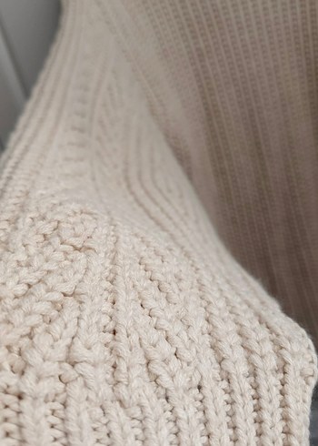 Bej Kadın Boğazlı Örgü Triko Kazak - Görsel 2