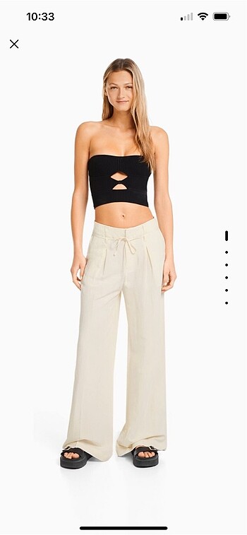 34 Beden ten rengi Renk Keten wide leg pantolon