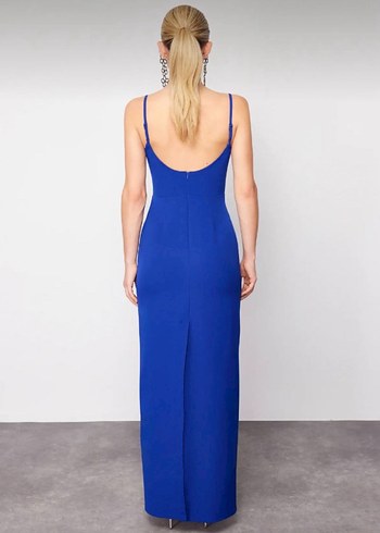 Mavi Uzun İnce Askılı Elbise - Görsel 3